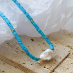 Blue Colored Stone Baroque Pearl Necklace