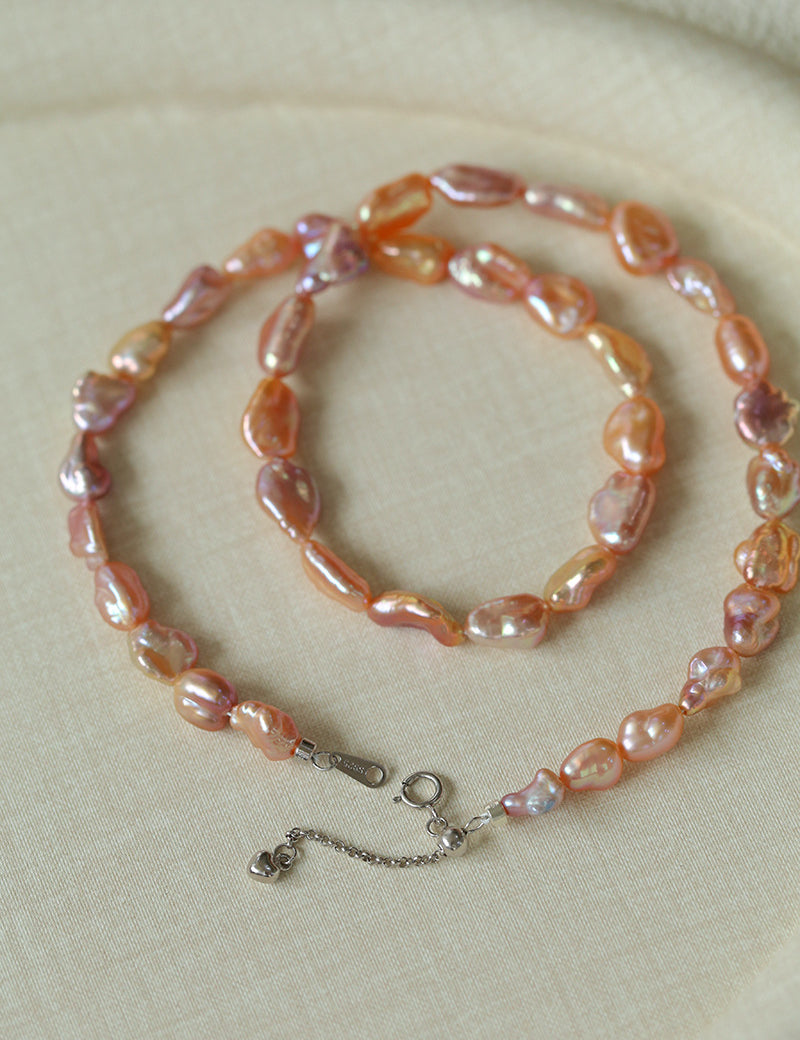 Purple-pink Irregular-shaped Pearl Necklace Gembea Jewelry
