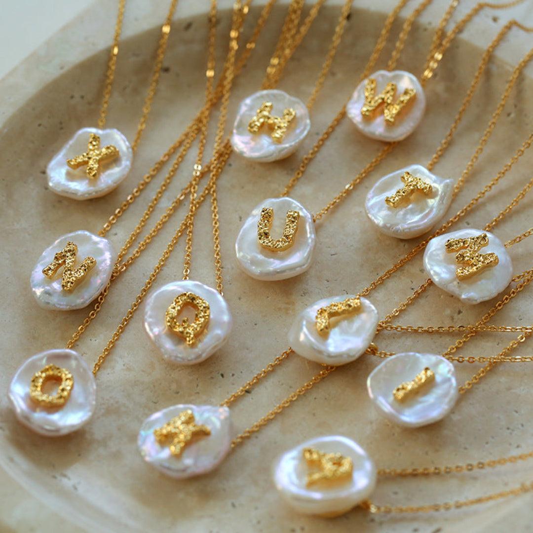 Petal Baroque Pearl 26-Letter Chain Necklace - Gembea Jewelry