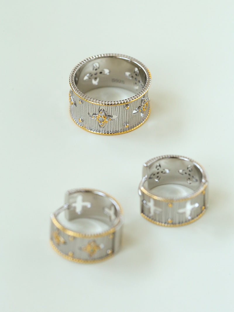 Hollowed-out Cross-flower Silver Ring-Gembea Jewelry
