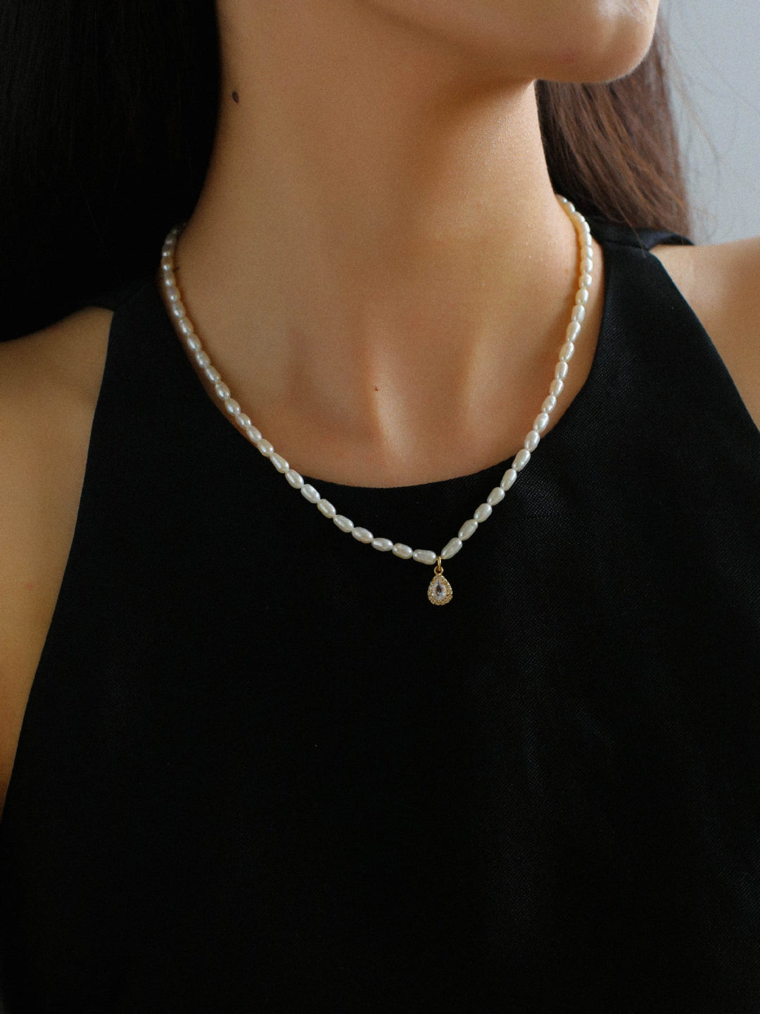 Zircon Pendant Pearl Beaded Necklace