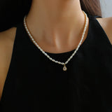 Zircon Pendant Pearl Beaded Necklace