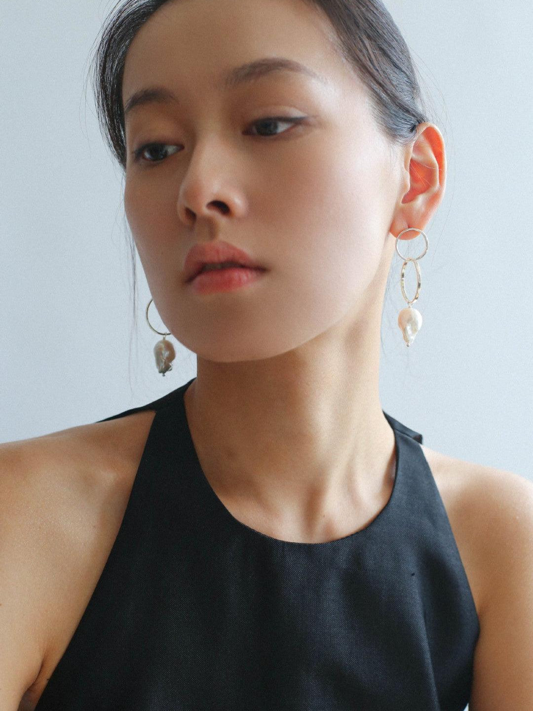 Metal Circle Baroque Pearl Drop Earrings - Gembea Jewelry