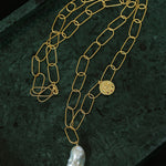 Metal Chain Baroque Pearl Pendant Necklace