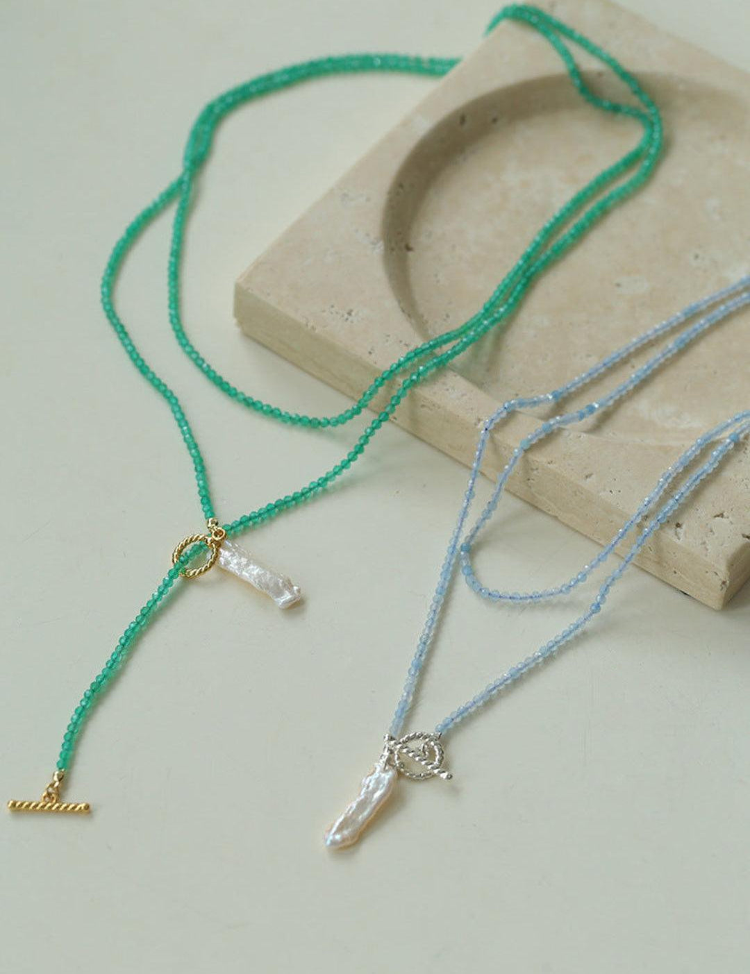 Sea's Embrace Green Agate Aquamarine Necklace - Gembea Jewelry