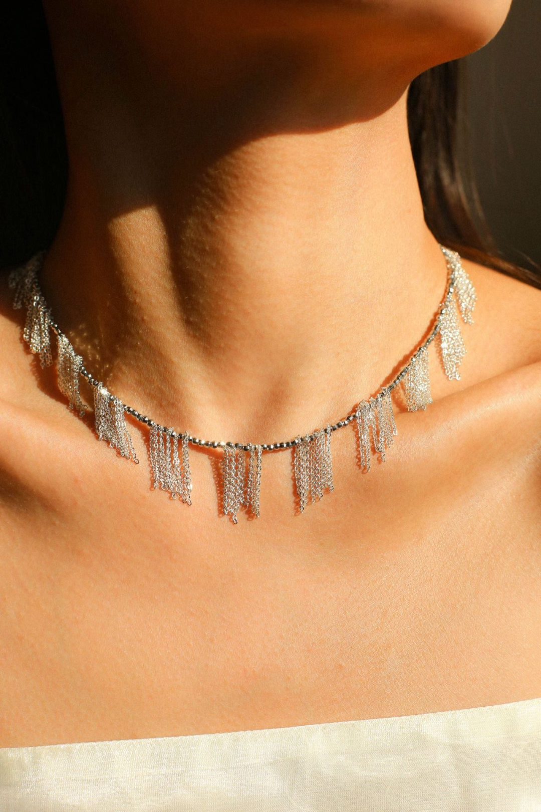 Disco Dancing Silver Tassel Necklace