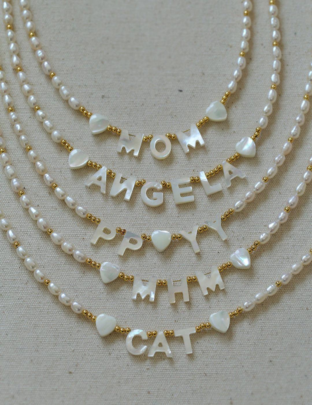 Custom White Shell Letter Pearl Necklace - Gembea Jewelry