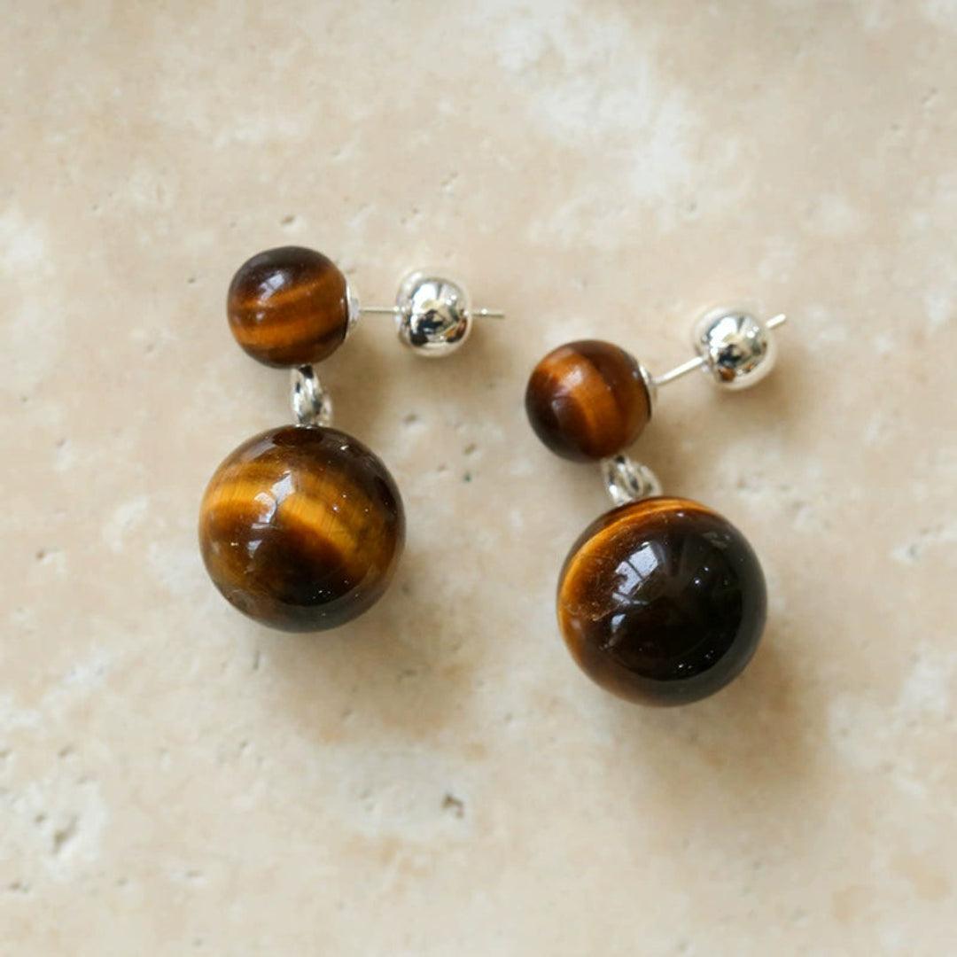 Double Ball Crystal Agate Stone Earrings - Gembea Jewelry