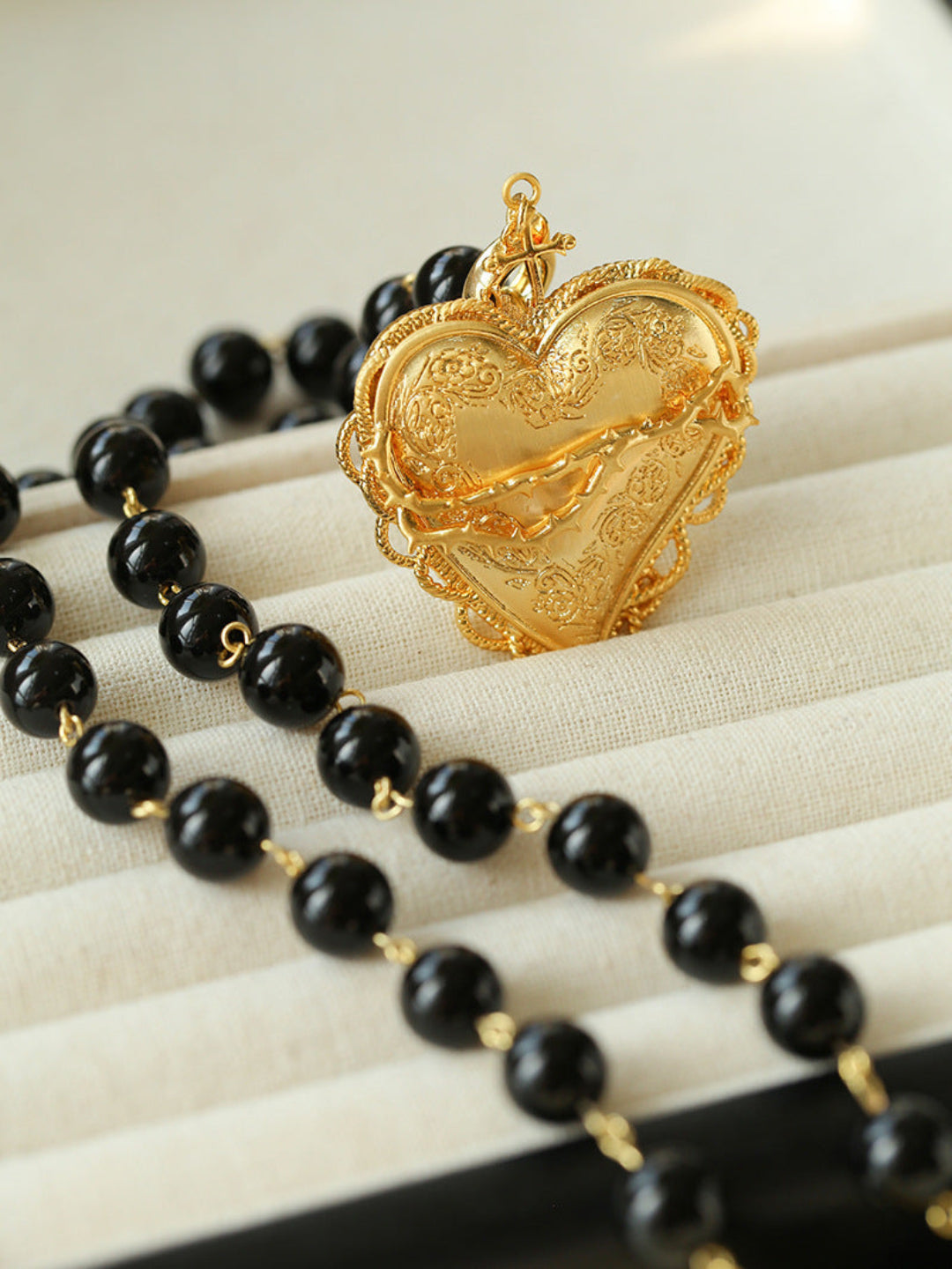 Double Layer Black Agate Large Love Pendant Necklace