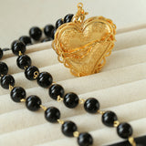 Double Layer Black Agate Large Love Pendant Necklace