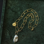 Metal Chain Baroque Pearl Pendant Necklace