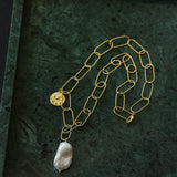 Metal Chain Baroque Pearl Pendant Necklace