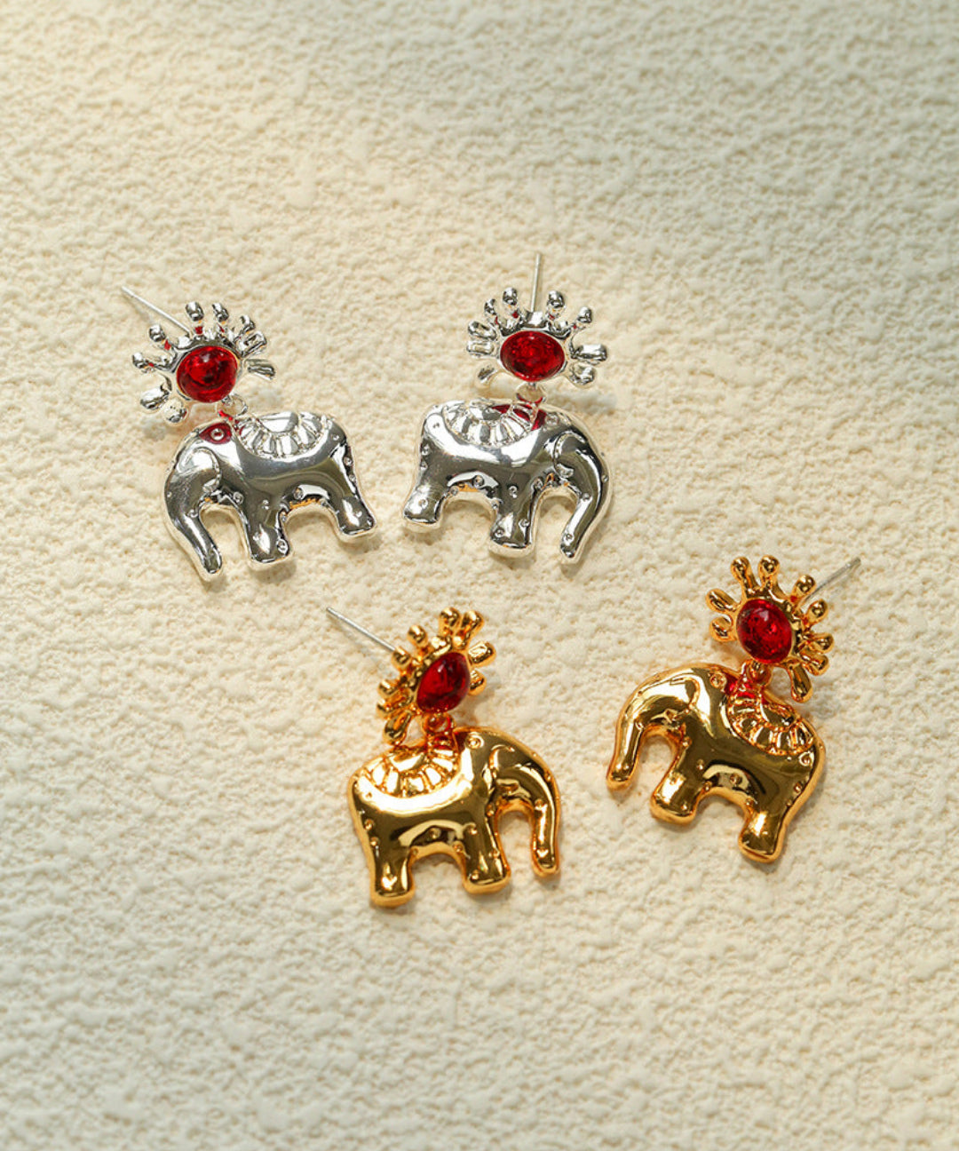 Sun Elephant Gold Silver Drop Earrings-Gembea Jewelry
