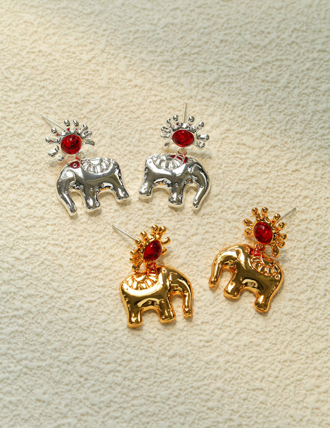 Sun Elephant Gold Silver Drop Earrings-Gembea Jewelry