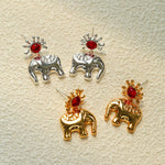 Sun Elephant Gold Silver Drop Earrings-Gembea Jewelry