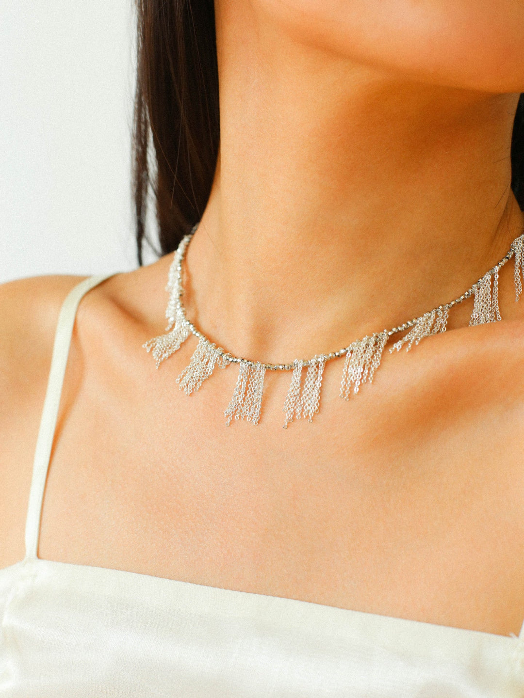 Disco Dancing Silver Tassel Necklace