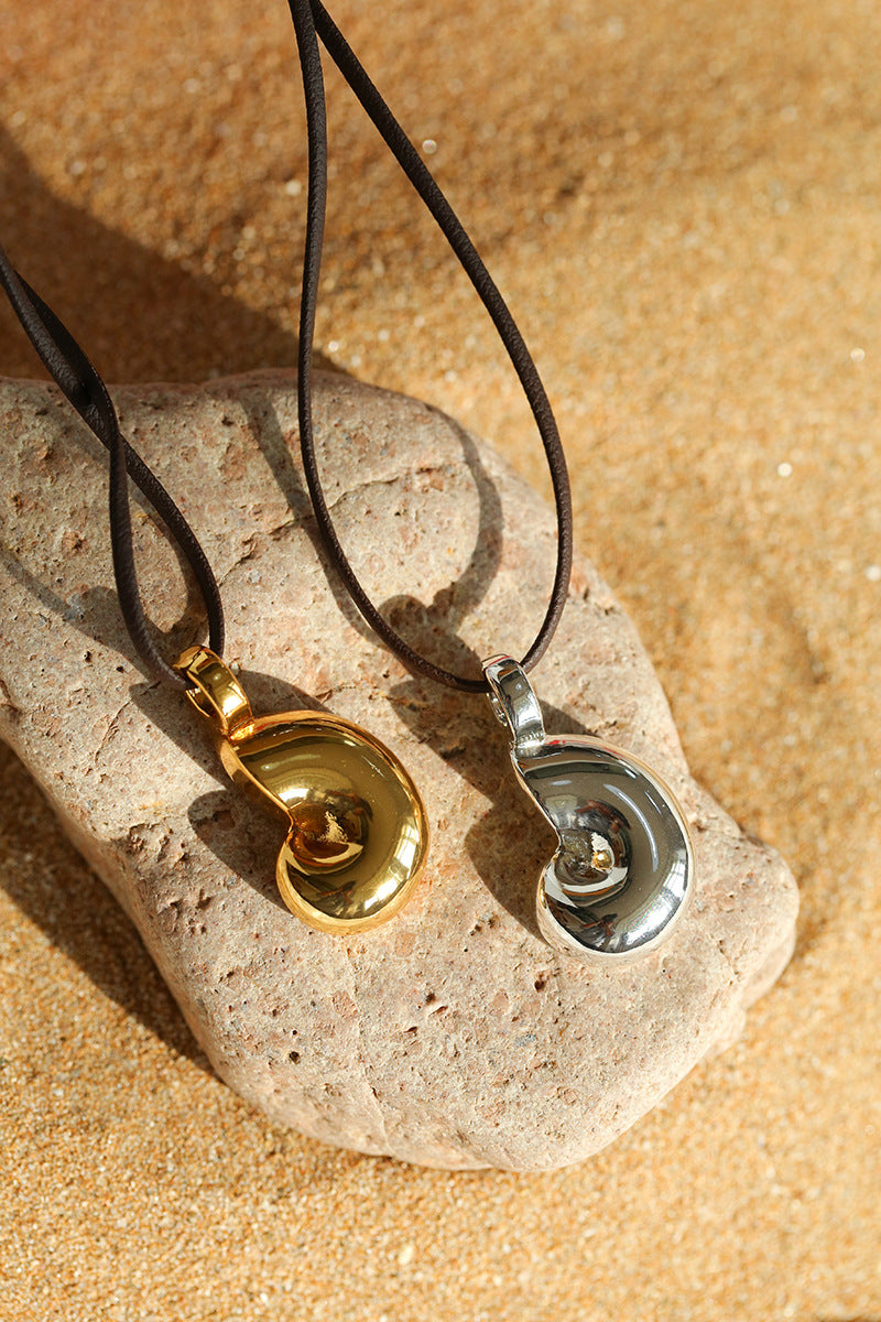 Long Leather Rope Conch Pendant Necklace Gembea Jewelry