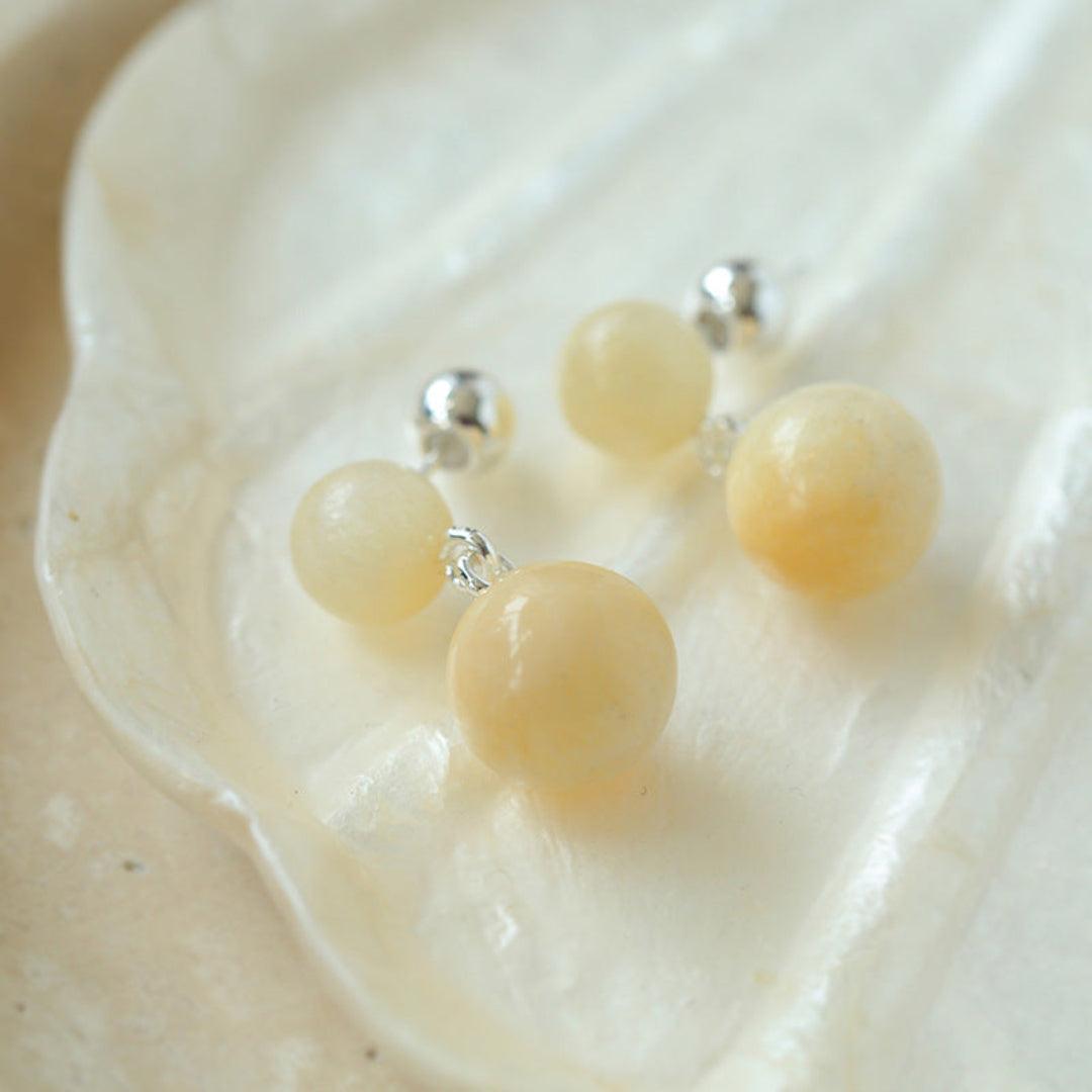 Double Ball Crystal Agate Stone Earrings - Gembea Jewelry