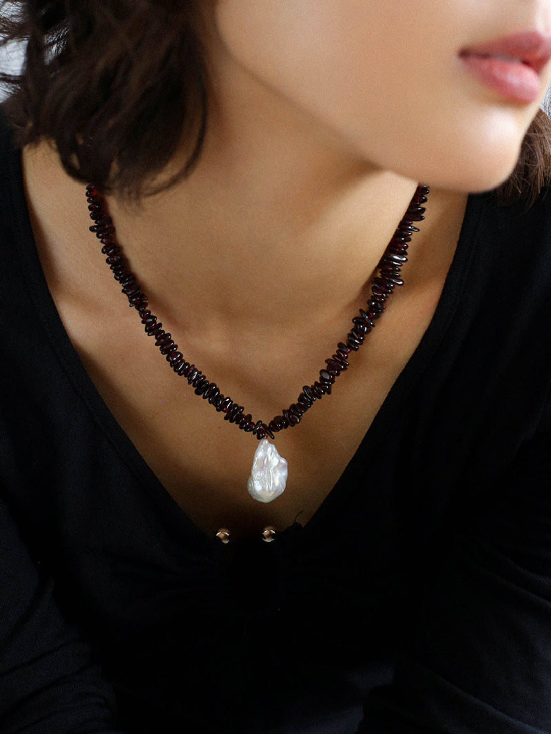 Irregular Garnet Baroque Drop Necklace