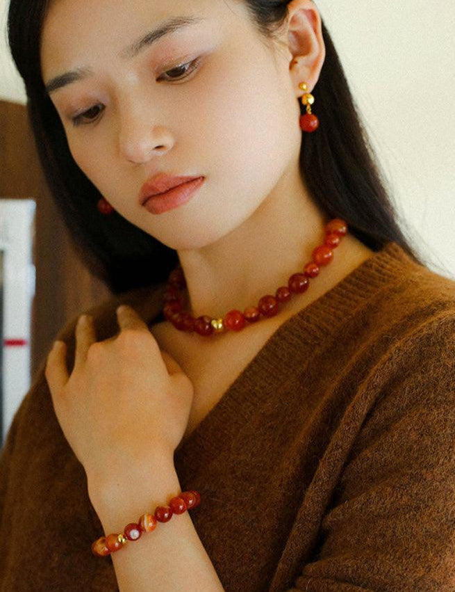 Primary Red Agate Round Earrings - Gembea Jewelry