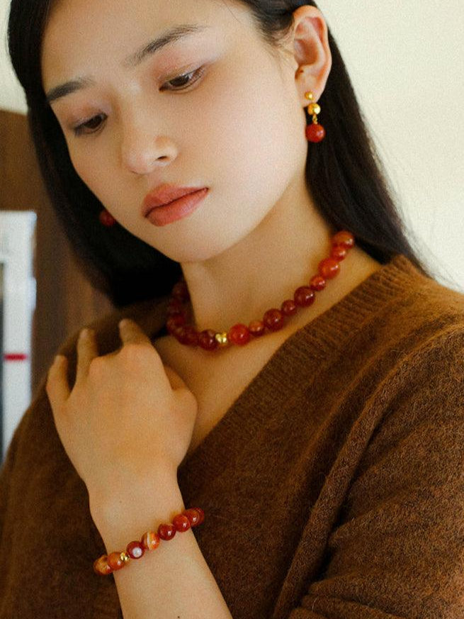 Primary Red Agate Round Earrings - Gembea Jewelry