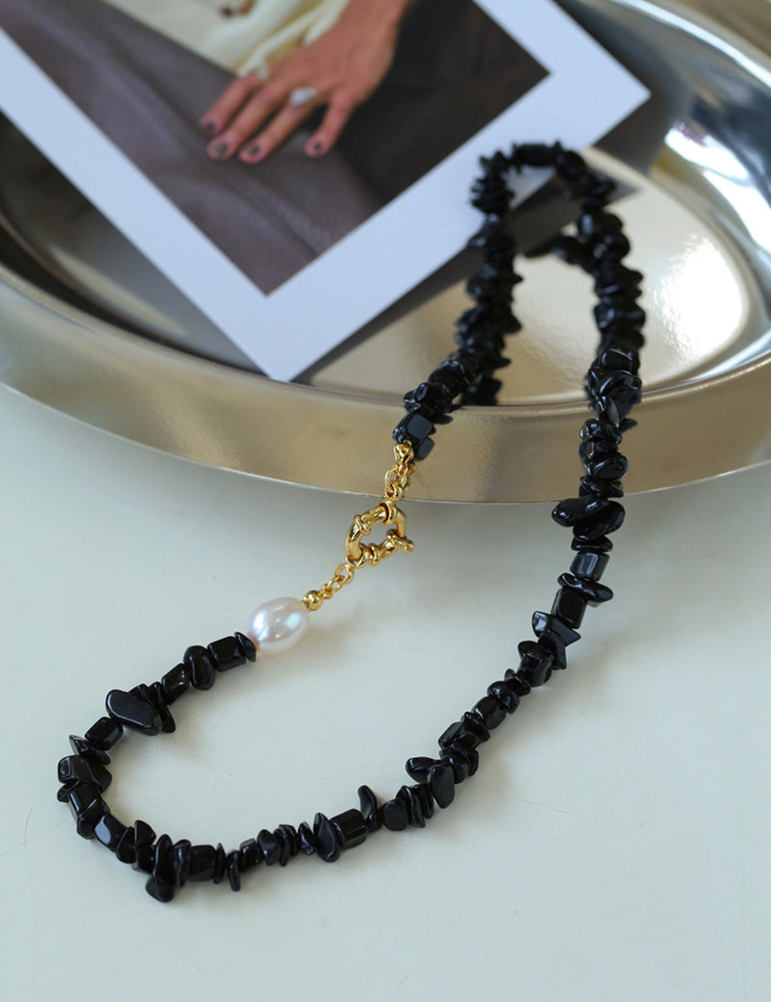 Gembea Jewelry Black Agate Gravel Pearl Necklace