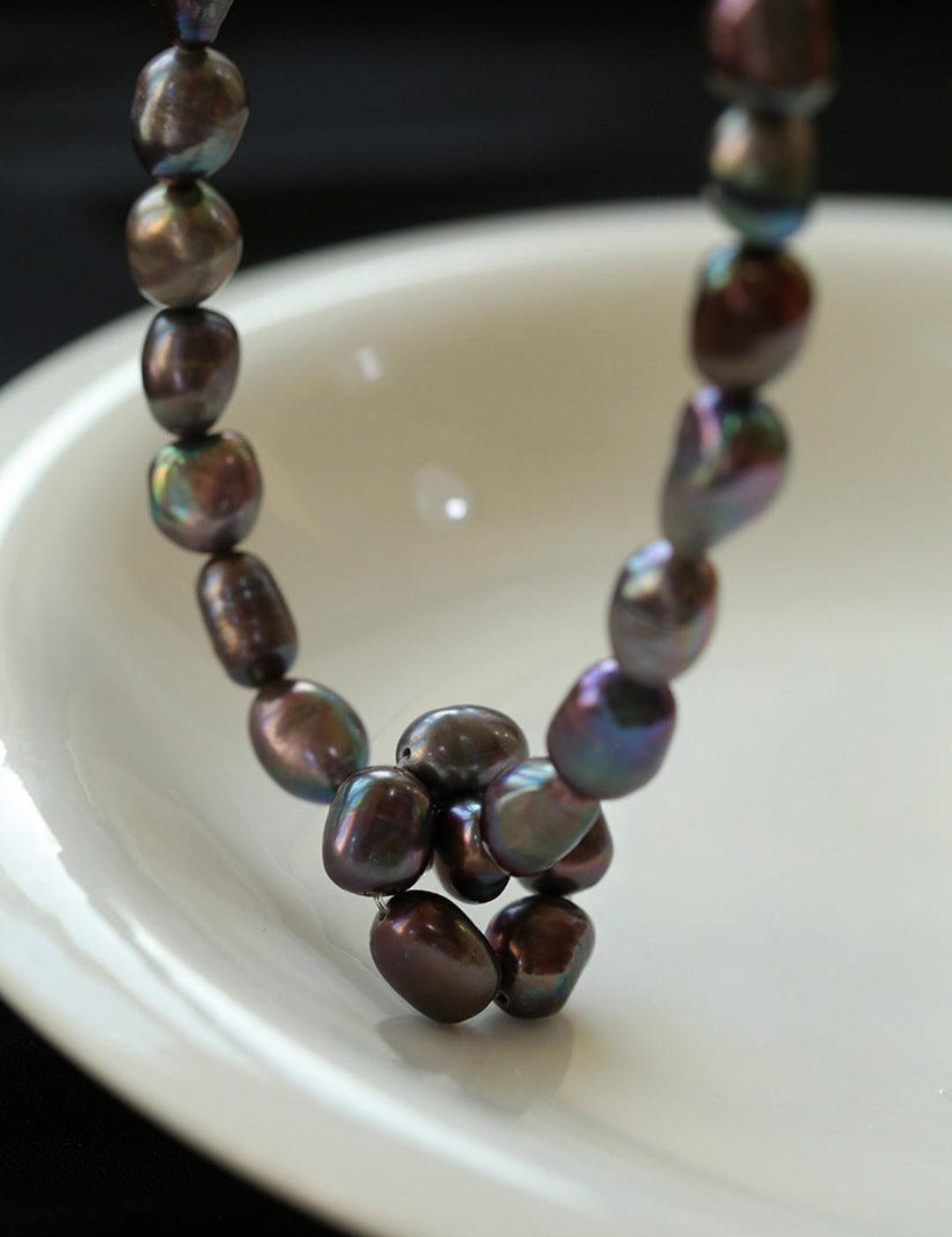 Hand-woven Pearl Run Loop Grey Necklace - Gembea Jewelry