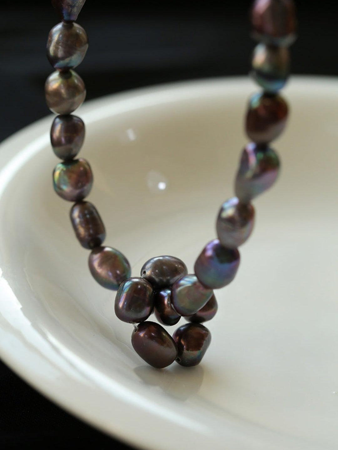 Hand-woven Pearl Run Loop Grey Necklace - Gembea Jewelry