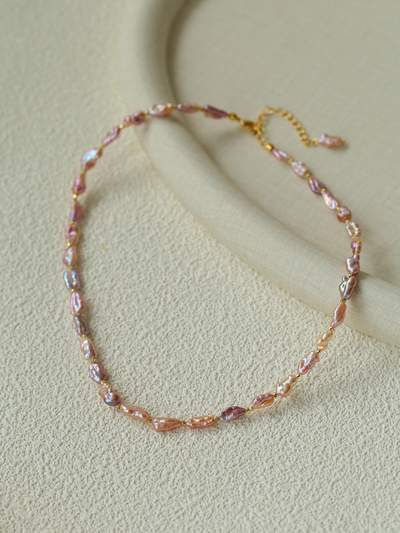 Purple-pink Irregular-shaped Pearl Necklace Gembea Jewelry