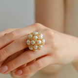 Full Star Flower Artificial Pearl Zircon Ring