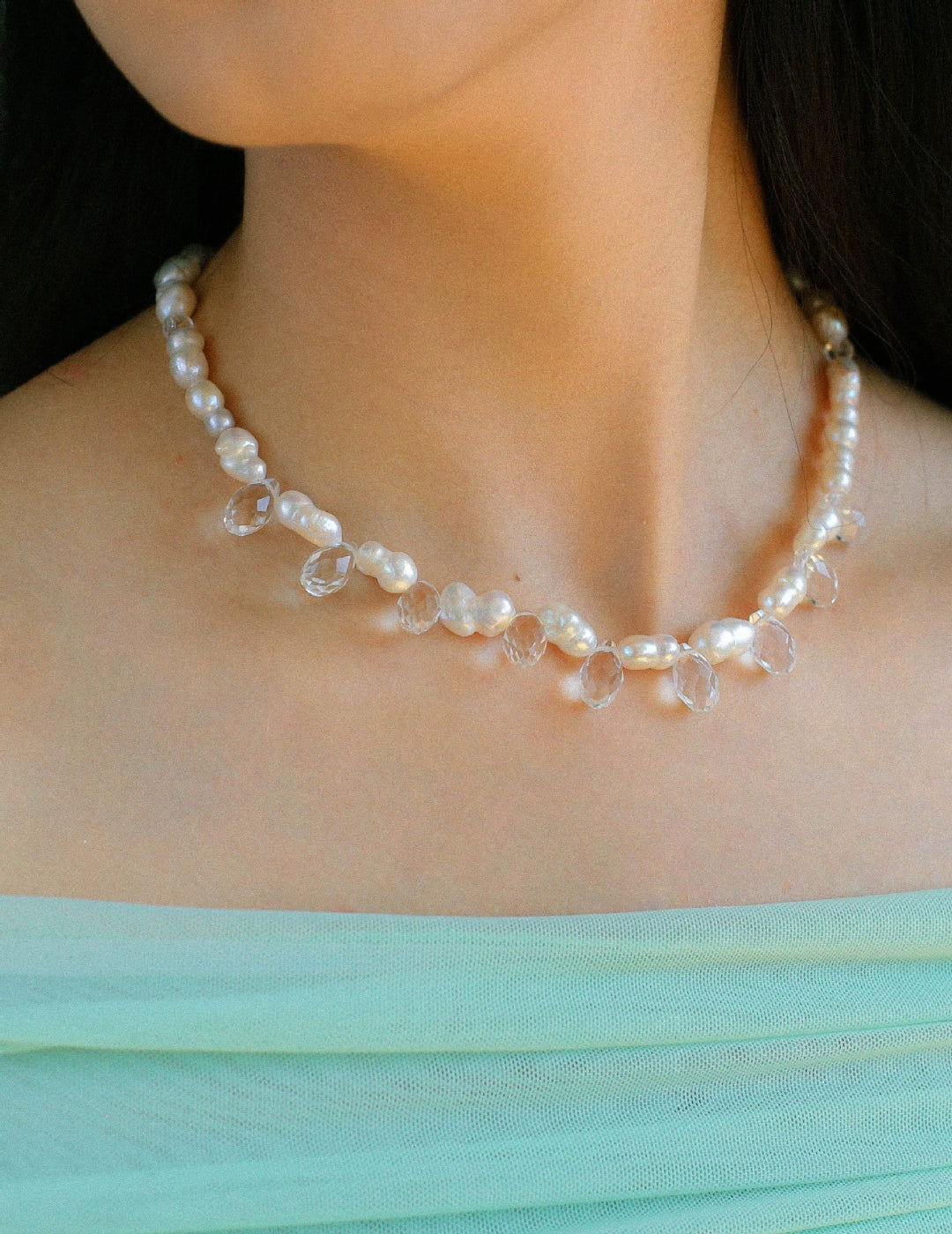 White Crystal Baroque Pearl Necklace