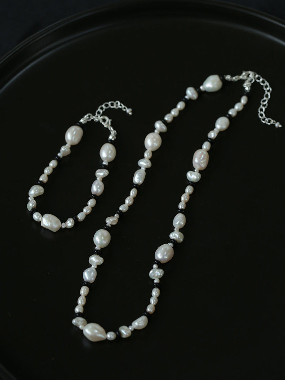 Baroque Pearl Black Agate Beaded Necklace