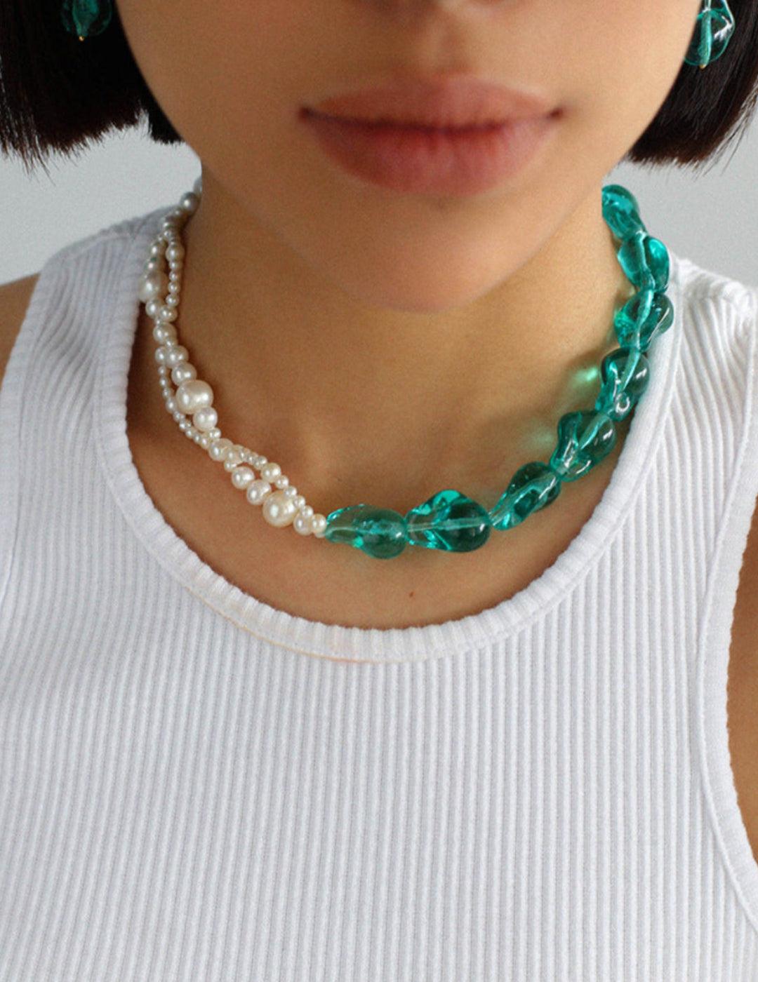 Blue Glazed Pearl Necklace - Gembea Jewelry