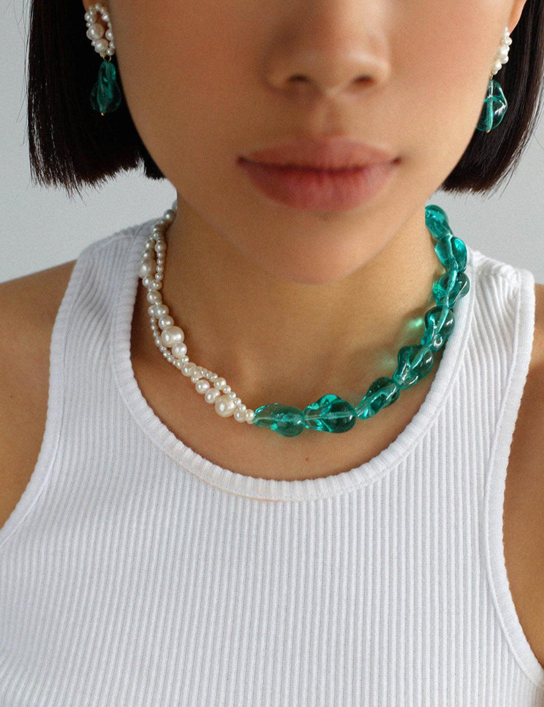 Blue Glazed Pearl Drop Earrings - Gembea Jewelry