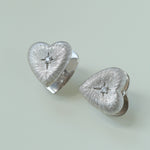 Silver Brushed Double-sided Heart Stud Earrings-Gembea Jewelry