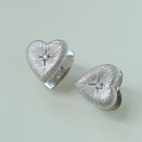 Silver Brushed Double-sided Heart Stud Earrings-Gembea Jewelry
