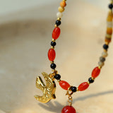 Peace Dove Pendant Agate Beaded Necklace-Gembea Jewelry