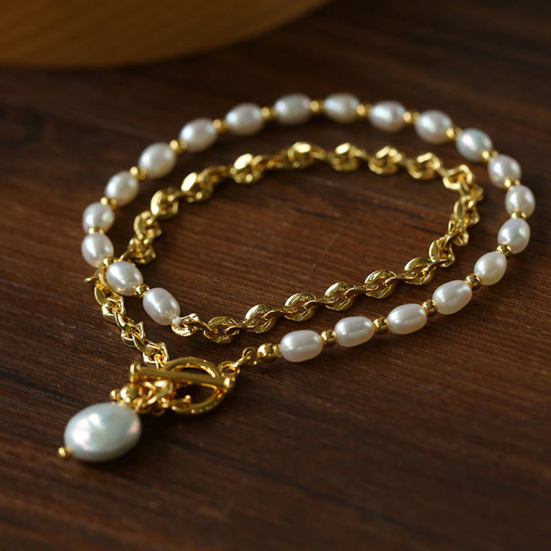 Y-shape Spliced Chain Pearl Necklace