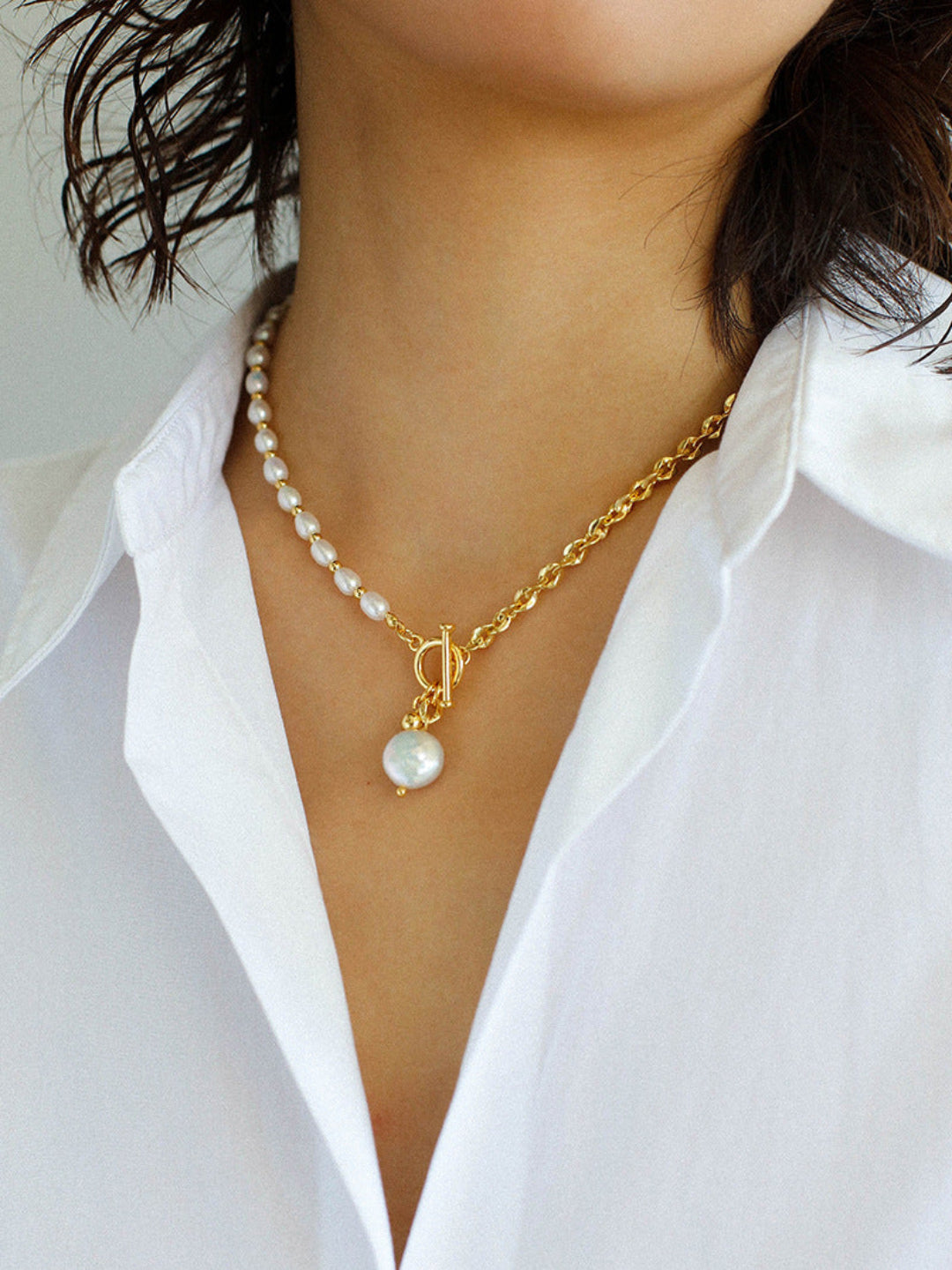 Y-shape Spliced Chain Pearl Necklace