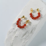 Red Agate Beaded Hoop Earrings