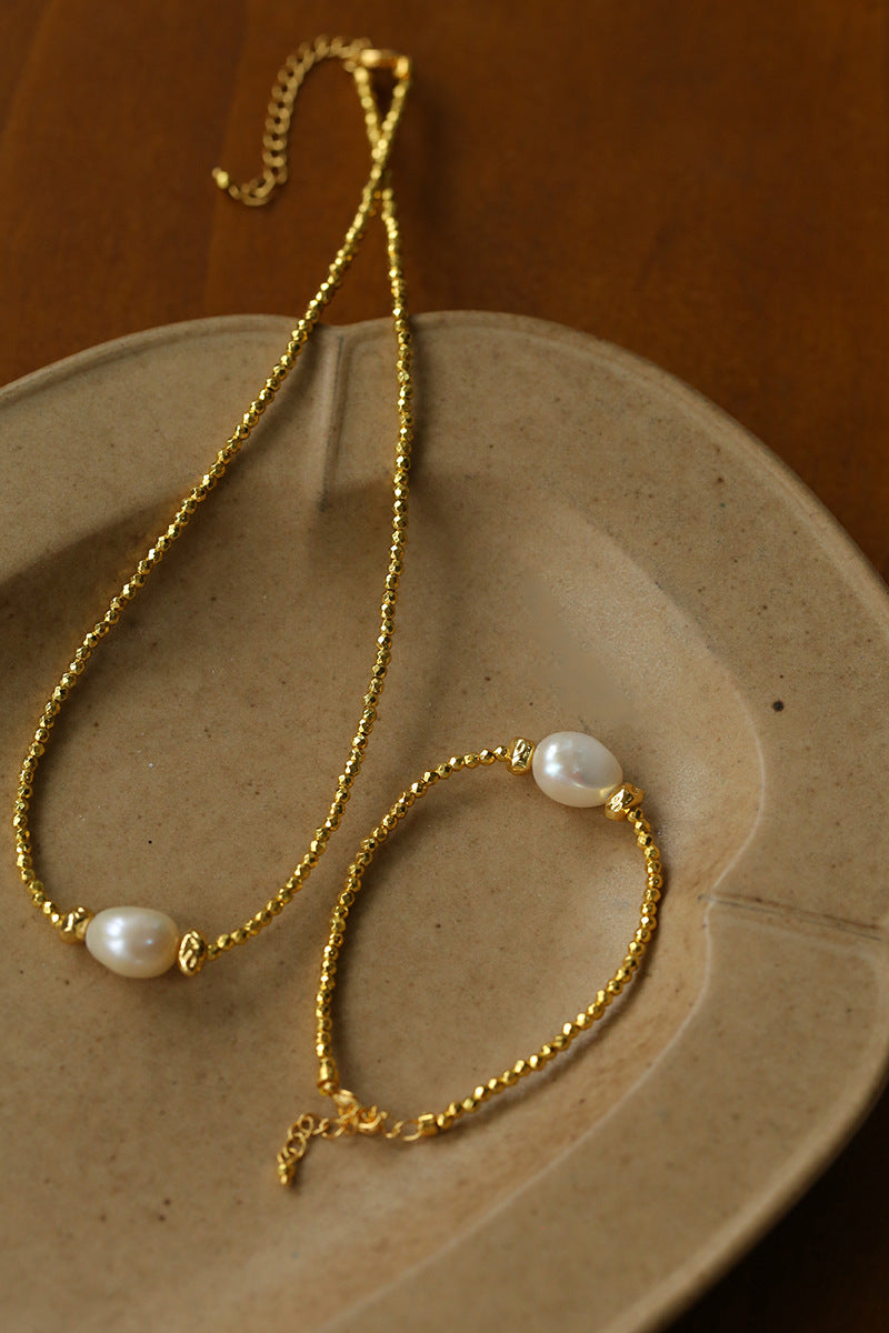 Faceted Beaded Baroque Pearl Bracelet