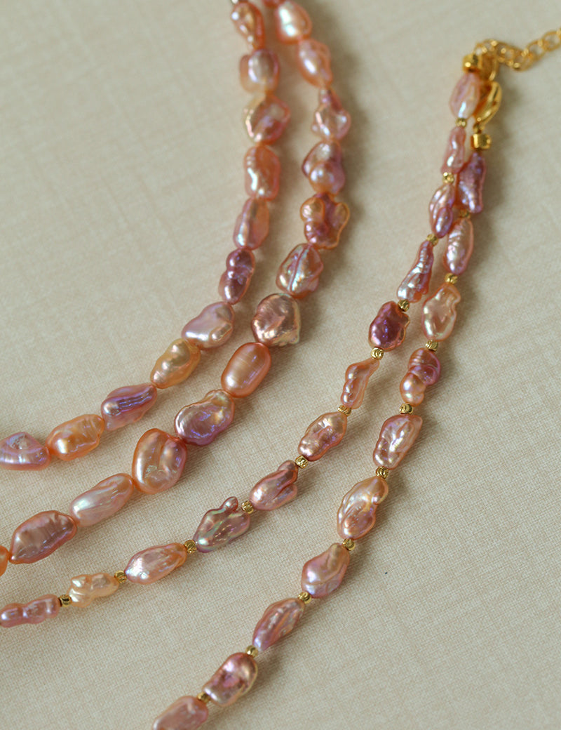 Purple-pink Irregular-shaped Pearl Necklace Gembea Jewelry
