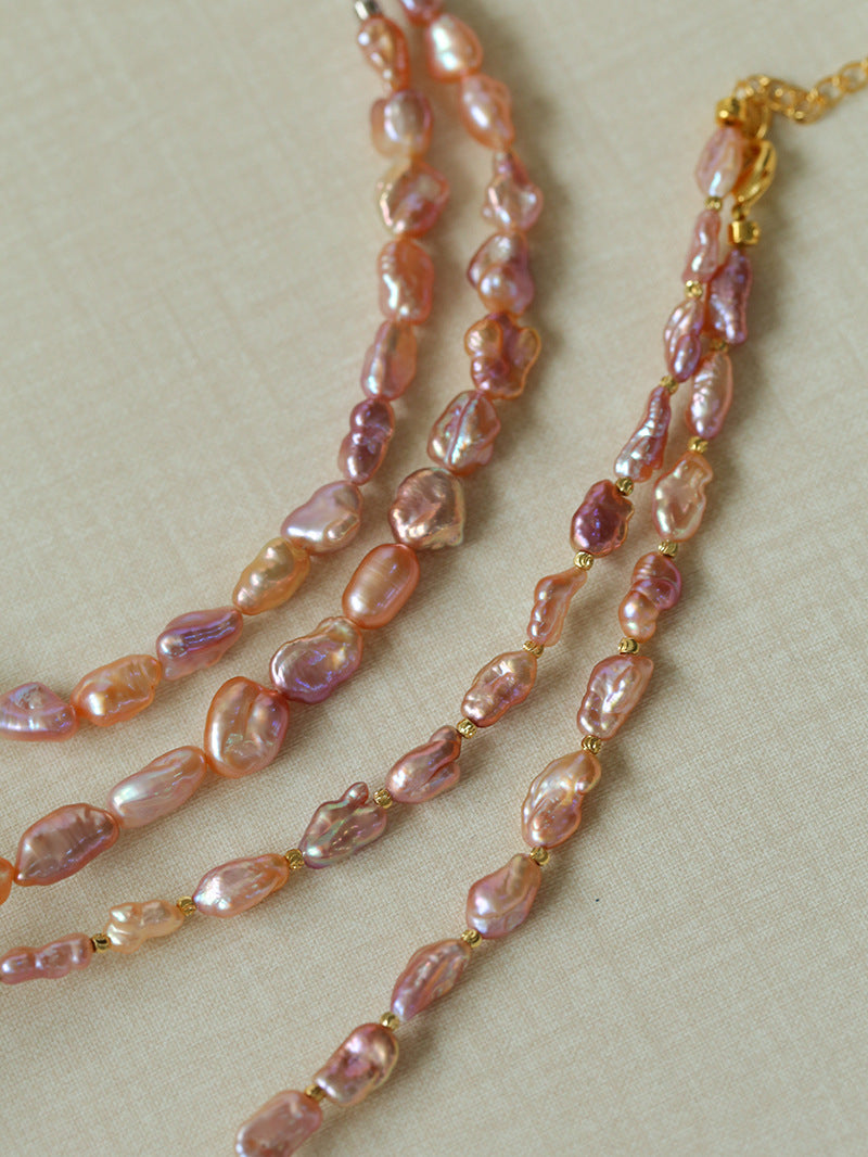 Purple-pink Irregular-shaped Pearl Necklace Gembea Jewelry
