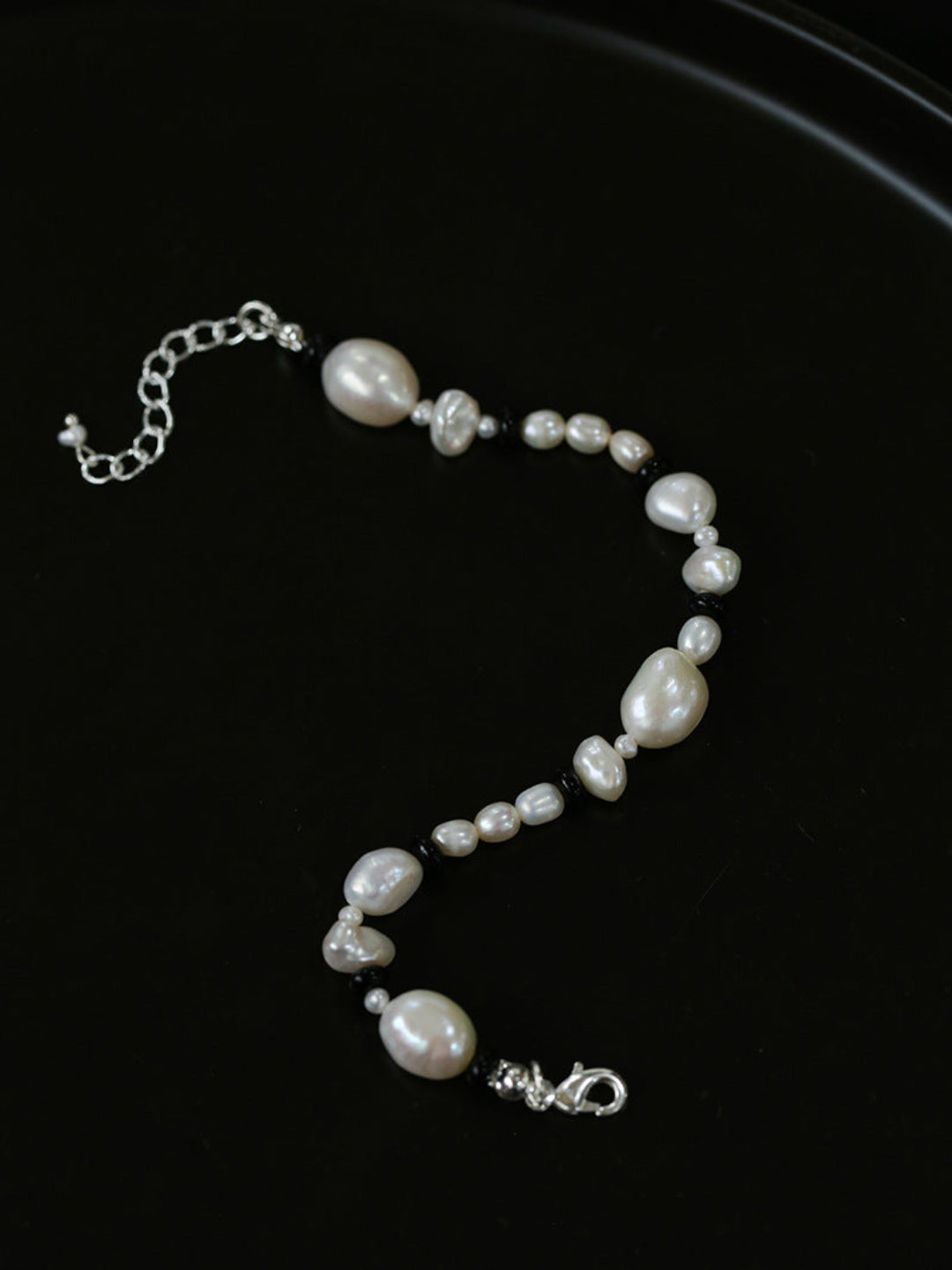 Baroque Pearl Black Agate Beaded Bracelet