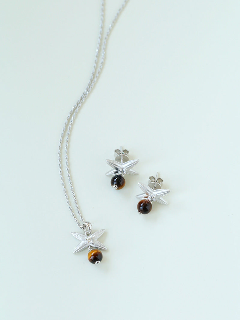 Silver Chain Tiger's Eye Pendant Necklace-Gembea Jewelry