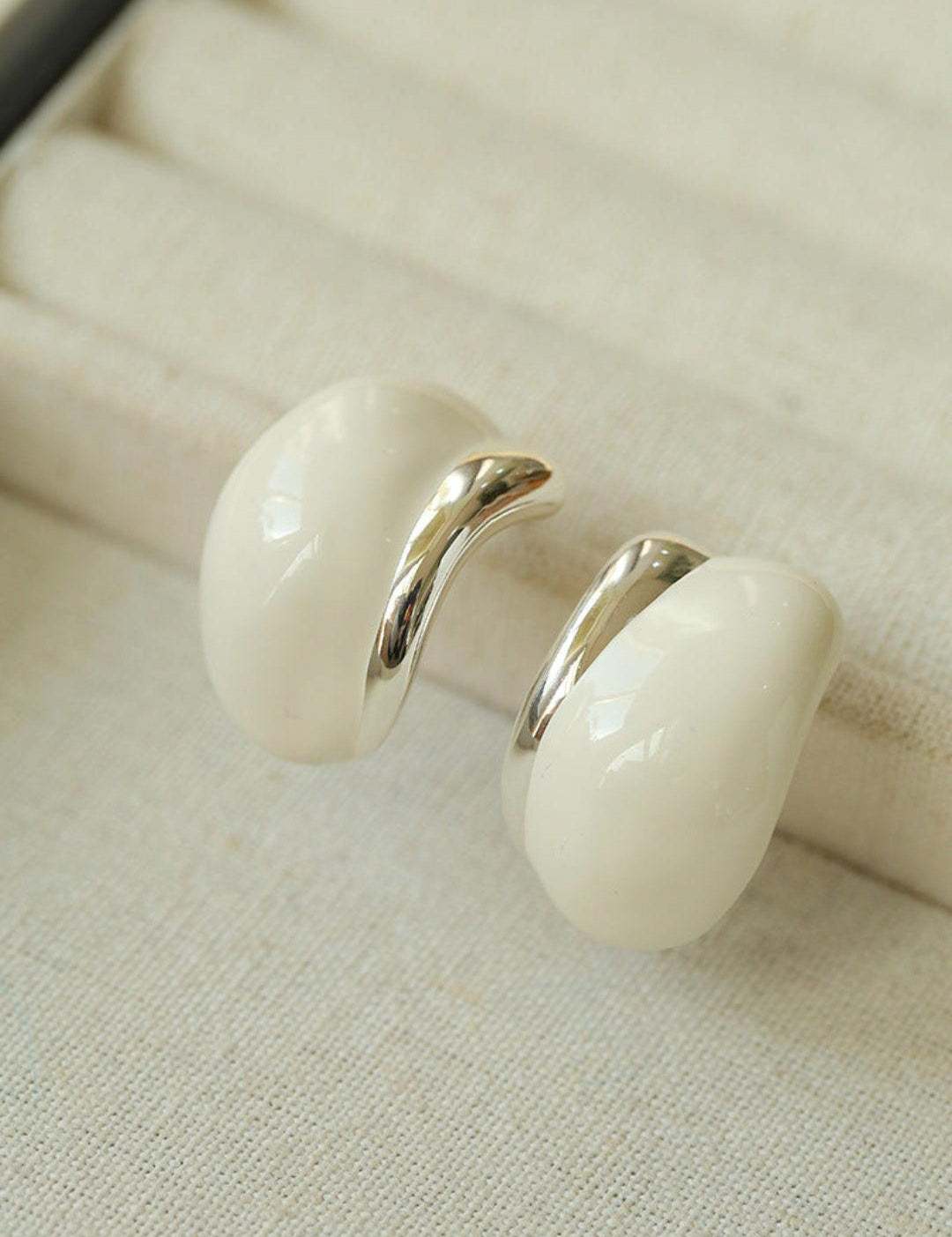 Cream White Wine Red Enamel Earrings - Gembea Jewelry