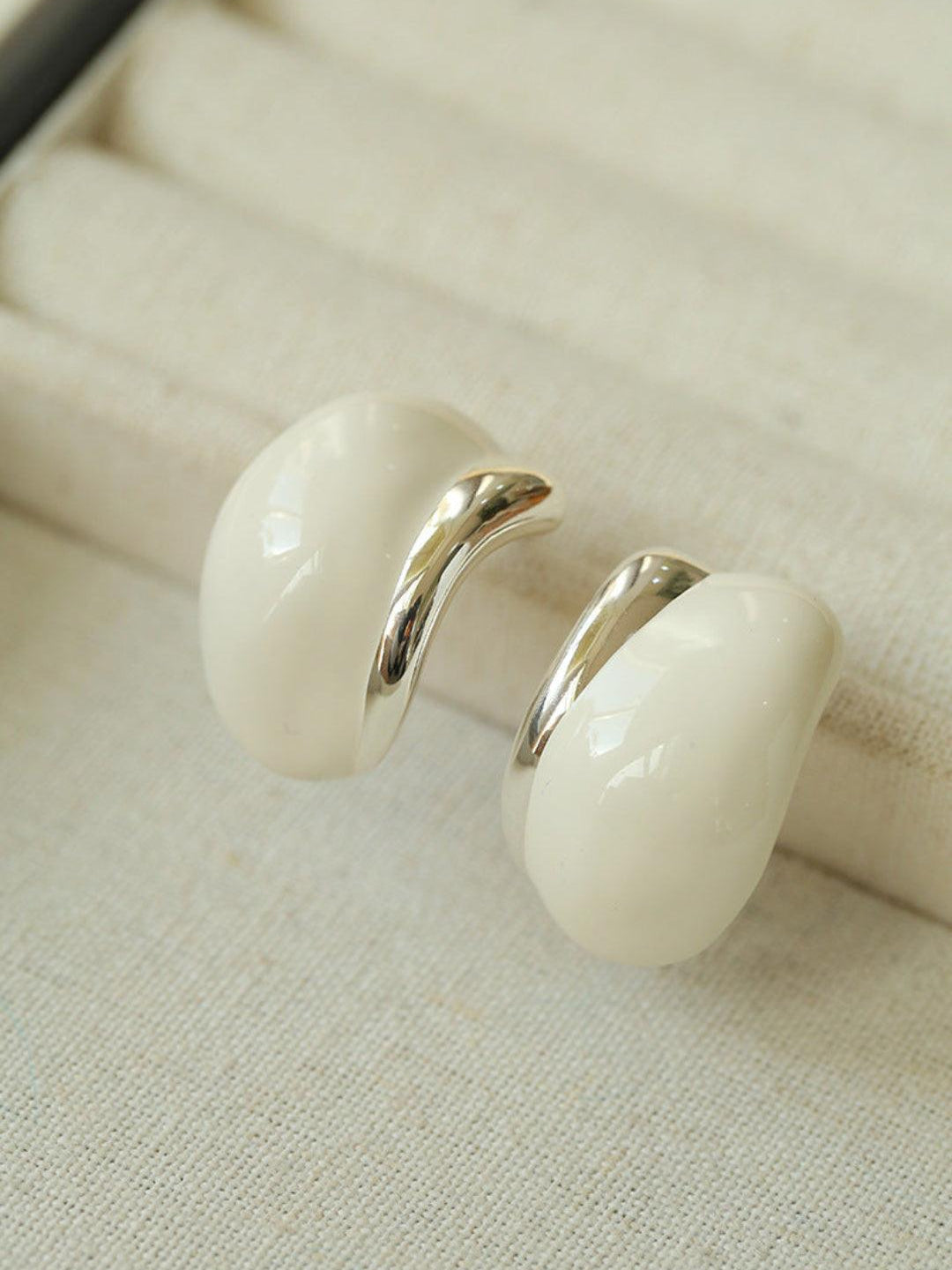 Cream White Wine Red Enamel Earrings - Gembea Jewelry