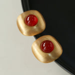 Brushed Metal Agate Stud Earrings