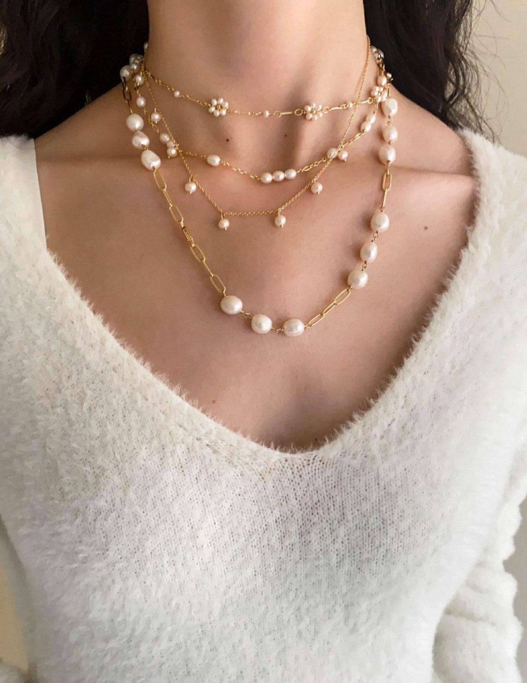 Overlay Natural Pearl Pendant Necklace - Gembea Jewelry