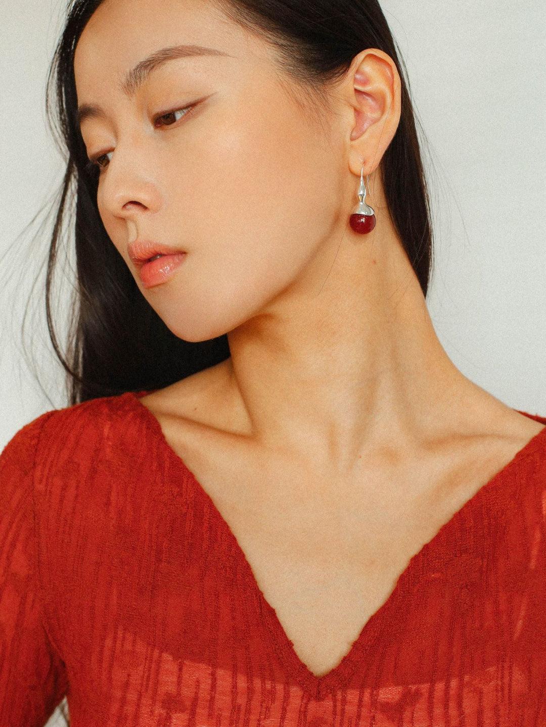 Red and Green Agate Gourd Ear Hook Earrings - Gembea Jewelry